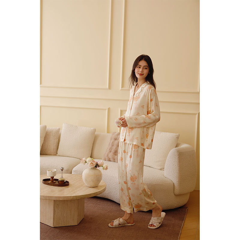 Dame Satin Pyjamasæt med blomster mønster Stilla