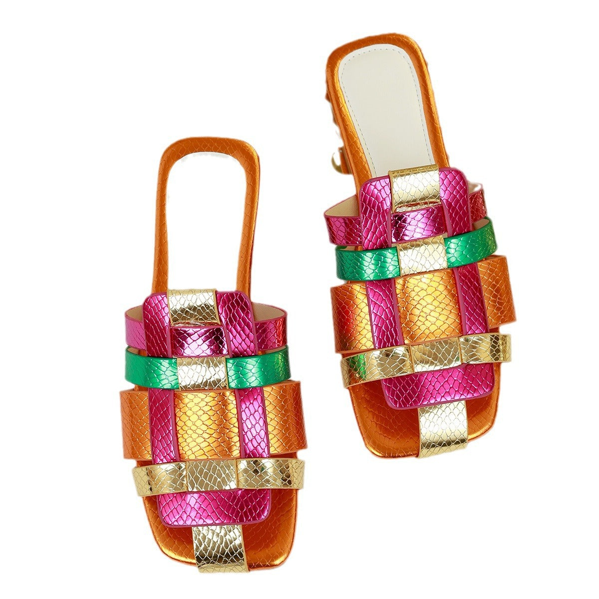 Dame Åbne Pantoletten med farverigt Lag-design og skridsikker Sål Stilla