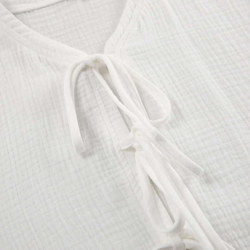 Dame luftig bomulds-jumpsuit med raffineret snor Stilla