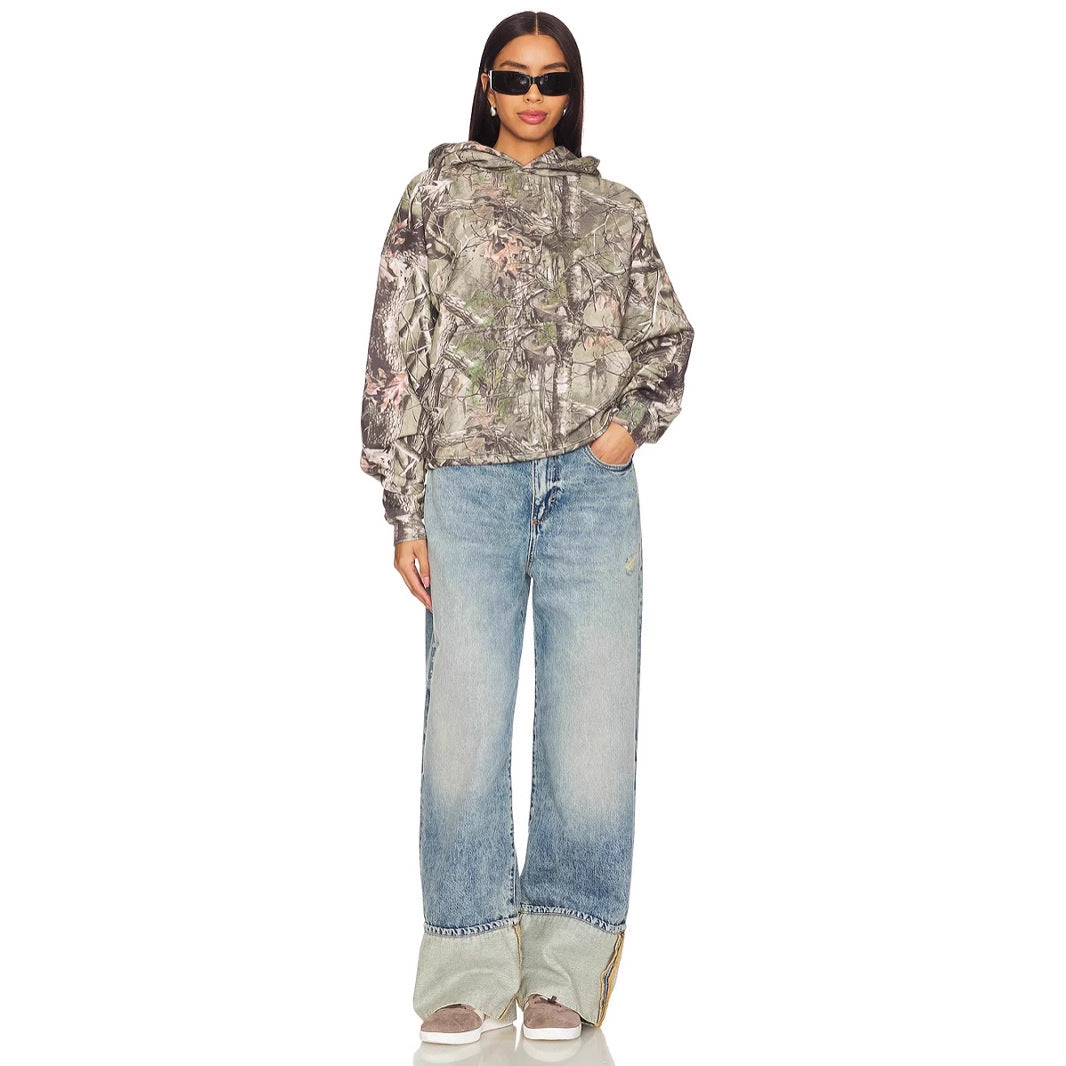 Dame afslappet hættetrøje i moderne camouflage-design med blødt inderfor Stilla