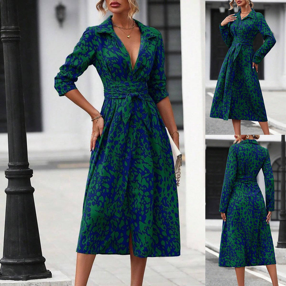 Dame Elegant Knap Lukning Midi Kjole Stilla