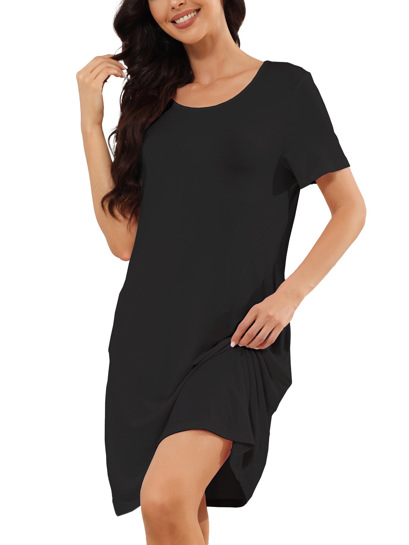 Dame afslappet natkjole i blødt jersey-materiale med rund hals Stilla