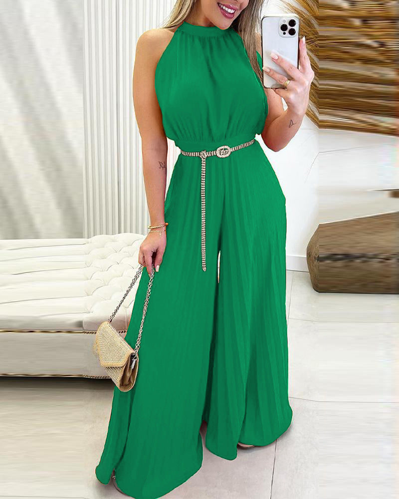 Dame Elegant Jumpsuit med bredt ben og taljebælte Stilla