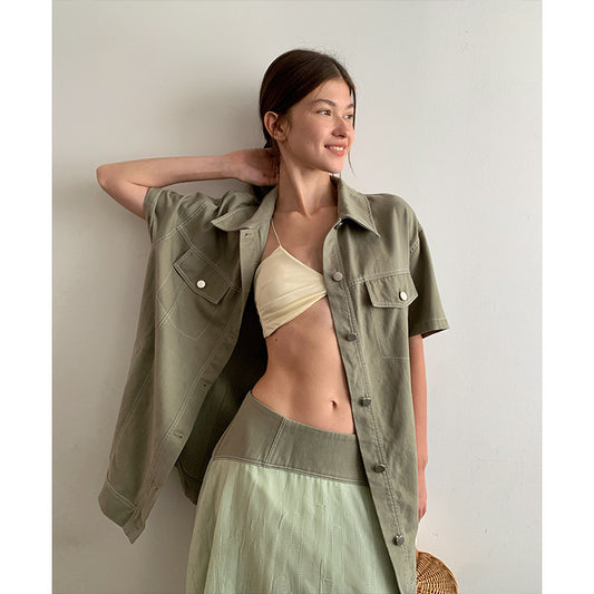 Dame afslappet kortærmet jakke med praktiske lommer og moderne snit Stilla