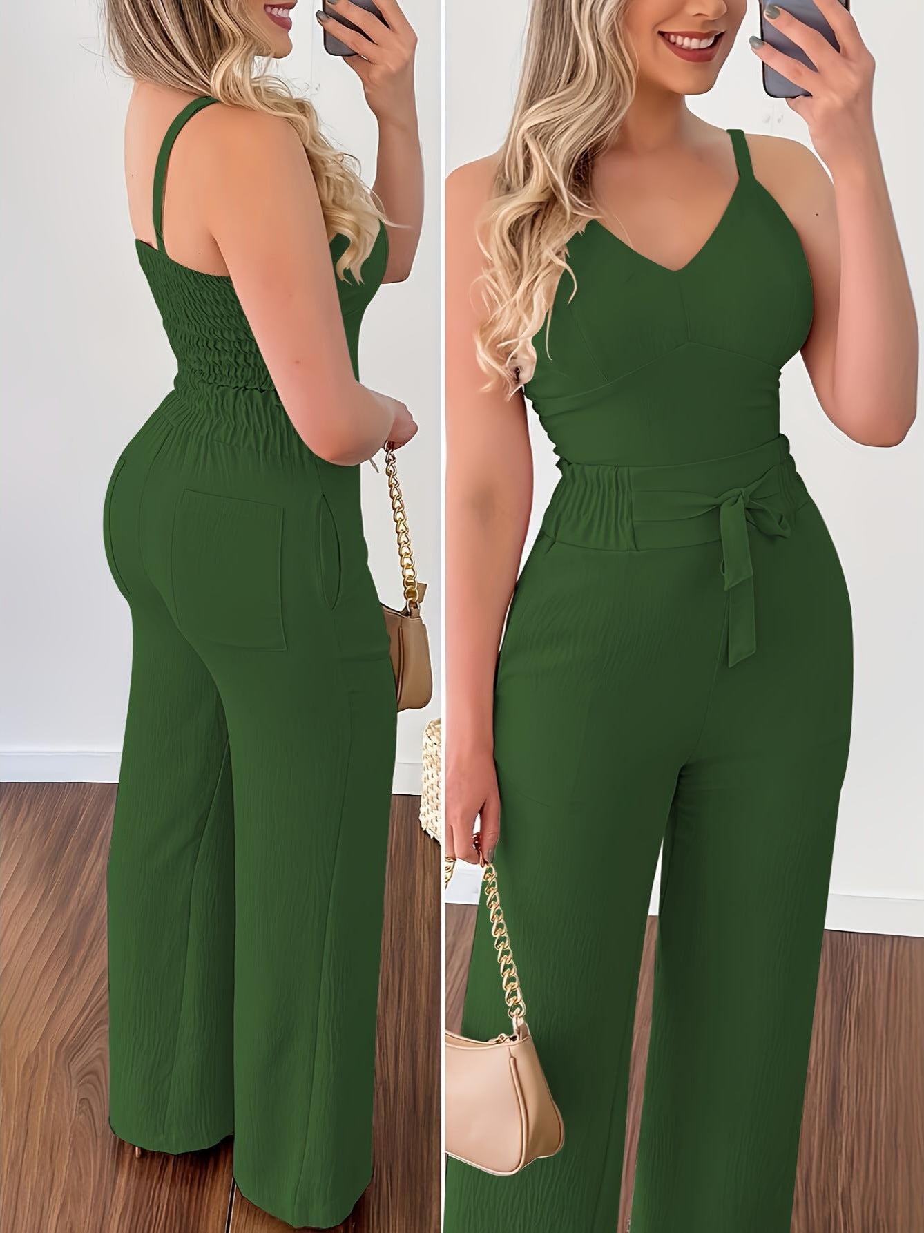 Dame jumpsuit med justerbare stropper og elegant taljebånd Stilla