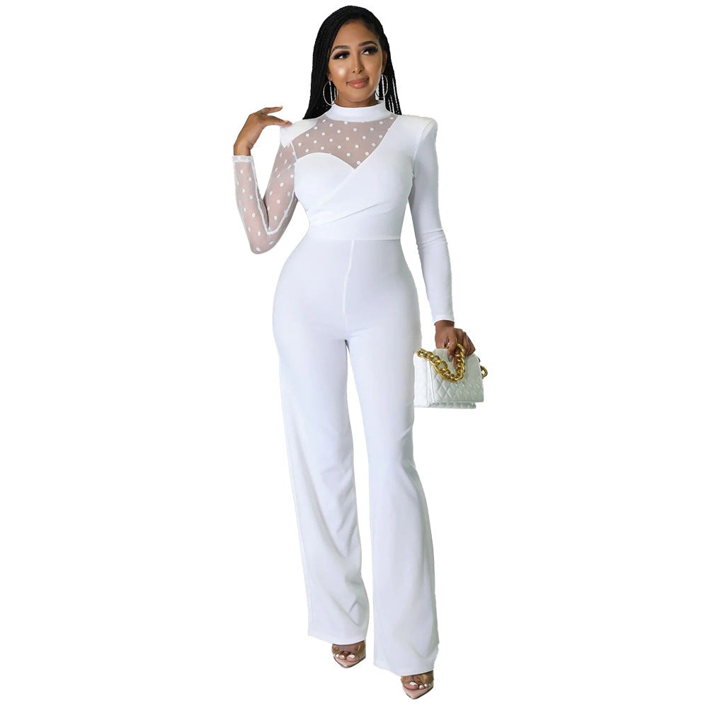 Dame Elegant Jumpsuit med transparente netdetaljer og stilfuldt design Stilla