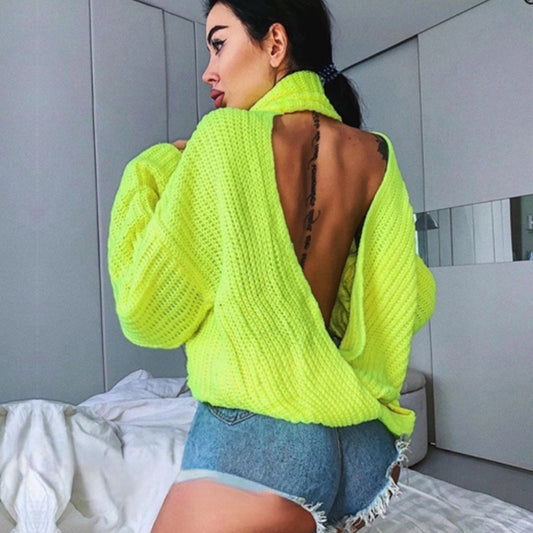 Dame Åben Ryg Strikjakke Stilla