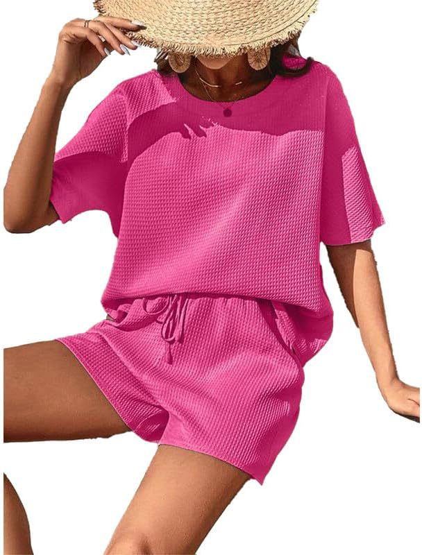 Dame afslappet kortærmet sæt med elastisk bånd og praktisk snøre Stilla