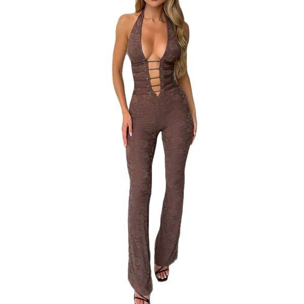 Dame Jumpsuit med dyb V-udskæring og innovativ snøring Stilla