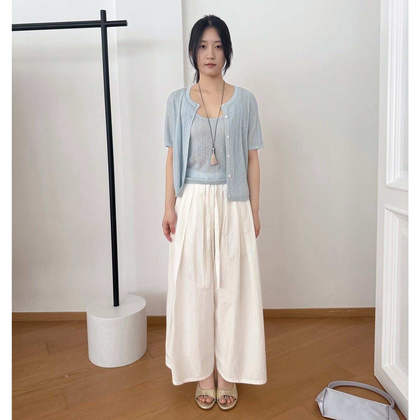 Dame afslappede crepe-bukser med elastisk talje og elegant bindebælte Stilla