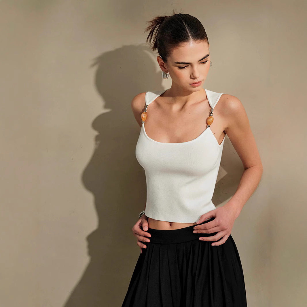 Dame Cropped Top med elegante stropper og dekorative detaljer Stilla