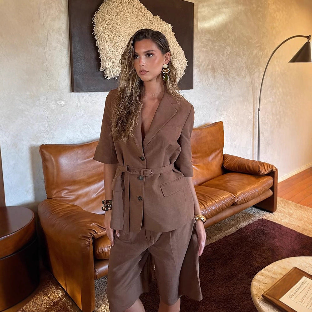 Dame elegant blazer med bælte Stilla