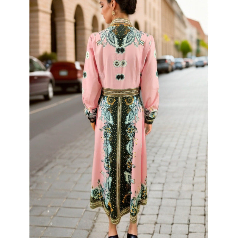 Dame Elegant Blomstret Trykt Maxi Skjortekjole Stilla