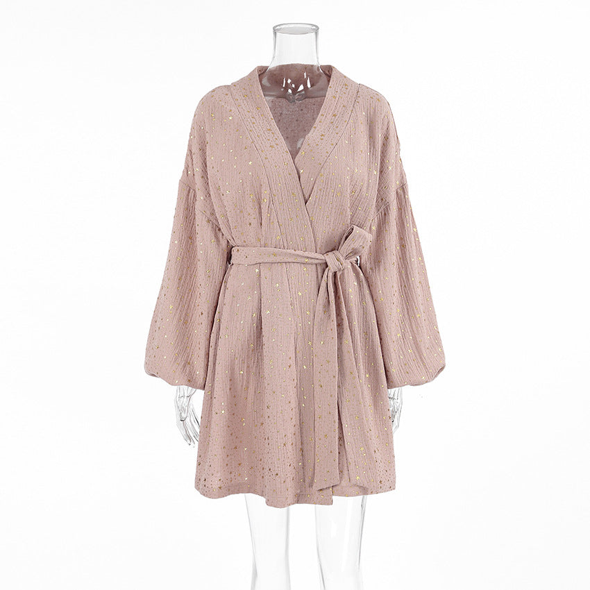 Dame afslappet sommerbluse med voluminøseærmer og taljerbar bælte Stilla