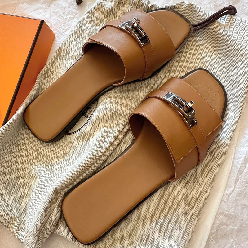 Dame Elegant Læder Slide Sandaler Stilla