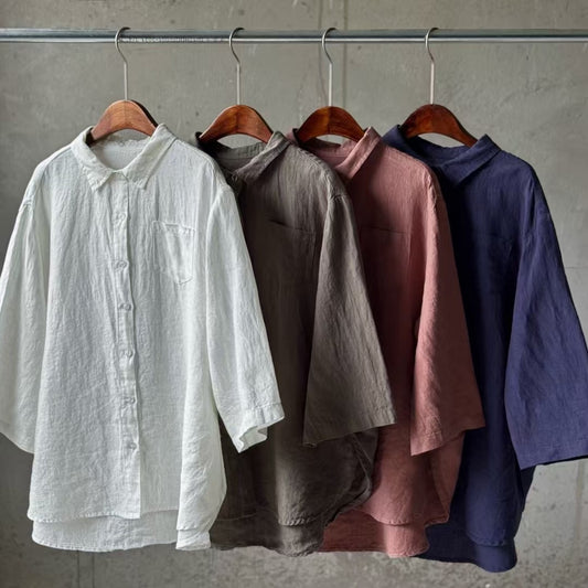 Dame Afslappet Fit Linned Knap-Up Skjorte Stilla