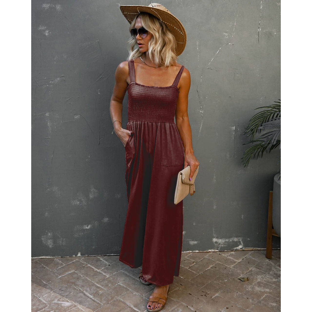 Dame Maxijumpsuit med elastisk overdel og praktiske lommer Stiila
