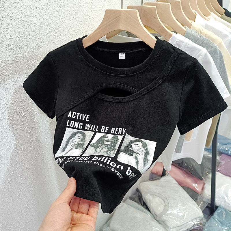 Femme Artistic Cut-Out Grafik T-Shirt Stilla