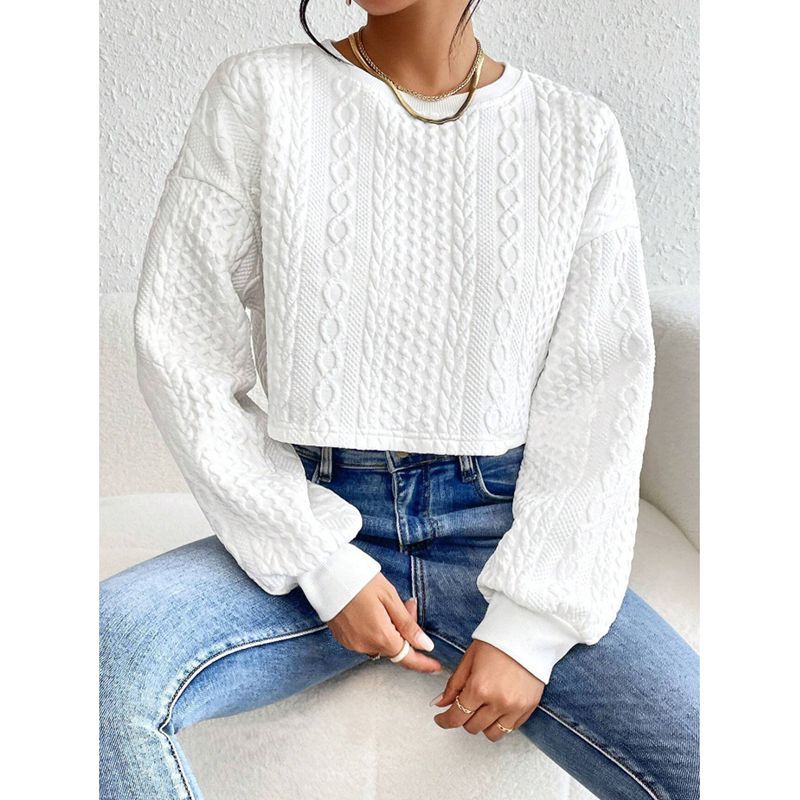 Dame Cropped Pullover med struktureret design og bred ærme Stilla