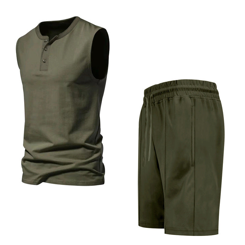 Herrer ærmeløs træningsoverdel og shorts-sæt lavet af åndbart materiale Stilla