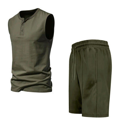 Herrer ærmeløs træningsoverdel og shorts-sæt lavet af åndbart materiale Stilla