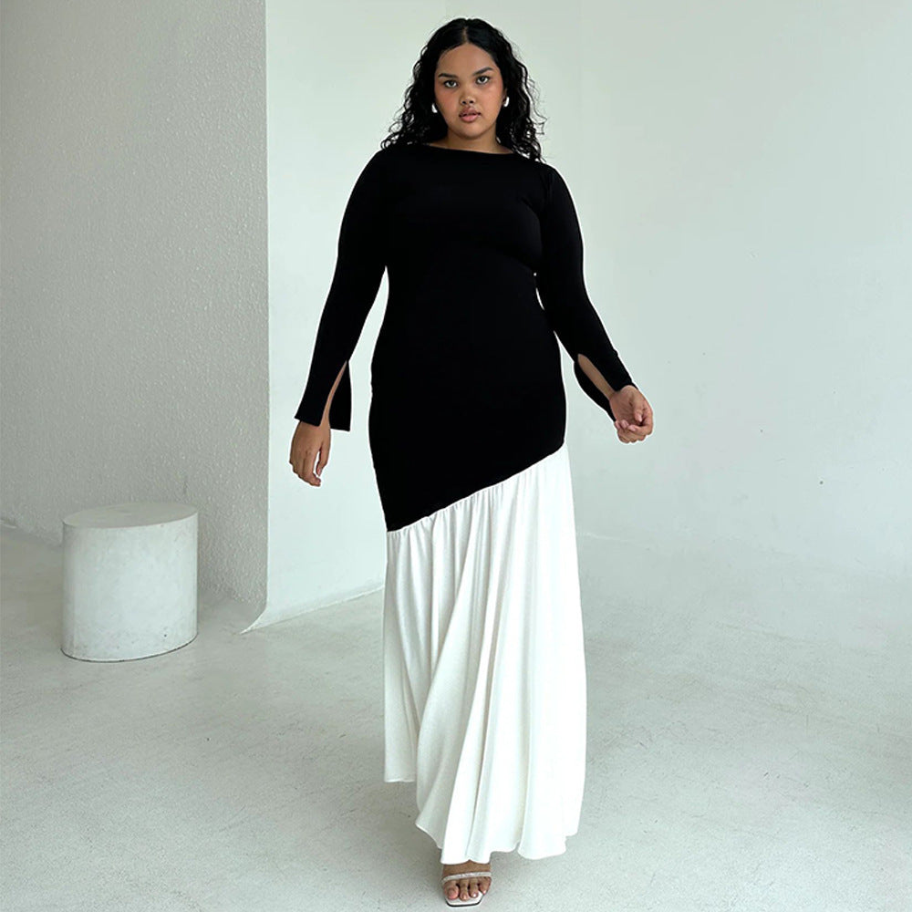 Dame Elegant Langærmet Maxi Kjole med asymmetrisk Snit og bløde Volanger Stilla