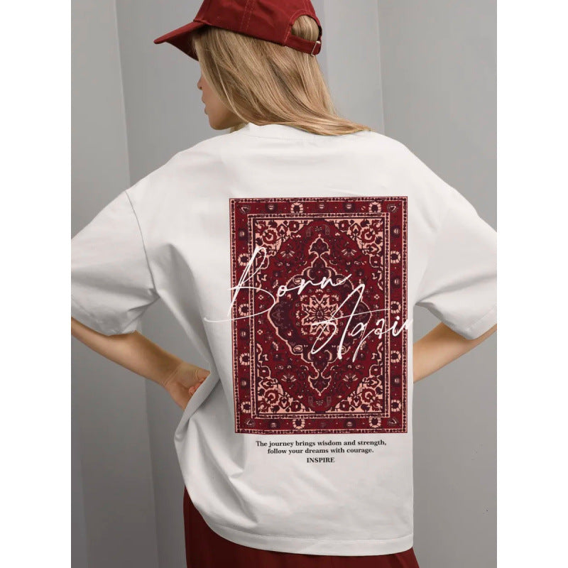 Dame T-shirt med kreativt orientalsk motiv og inspirerende skrift Stilla