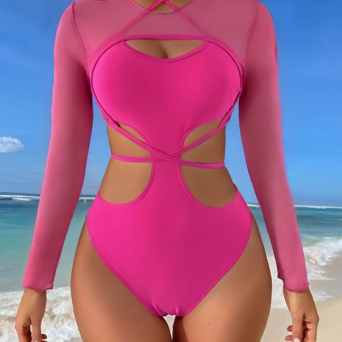 Dame Cut-Out Badedragt med lange ærmer og moderigtigt design Stilla