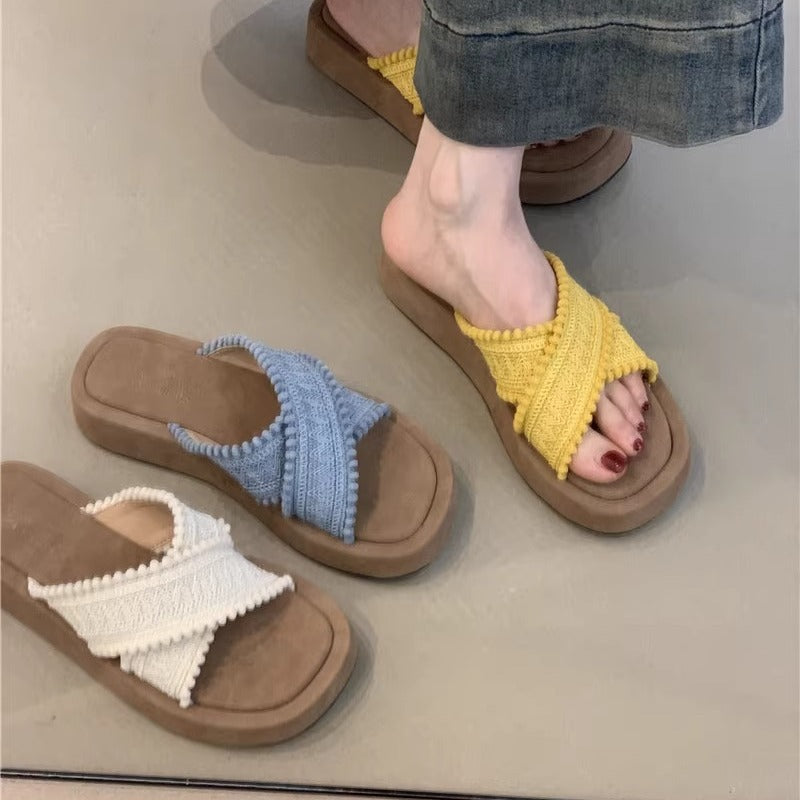 Dame Cross-Band Struktureret Slide Sandaler Stilla