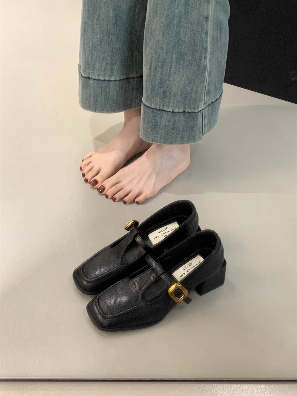 Dame Elegant Firkanthæle T-rem Sandaler Blockhæle Stilla