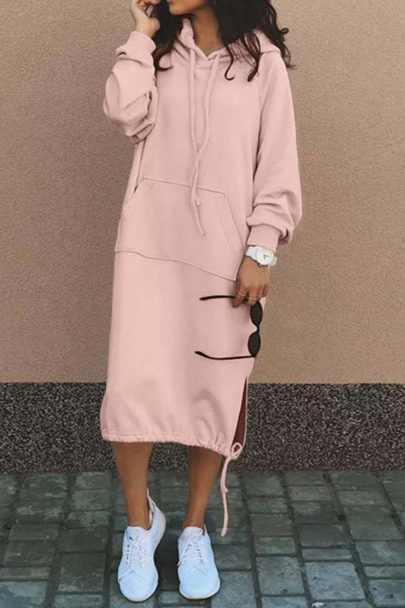 Dame Casual Hoodie Kjole med justerbar snøre-bund Stilla