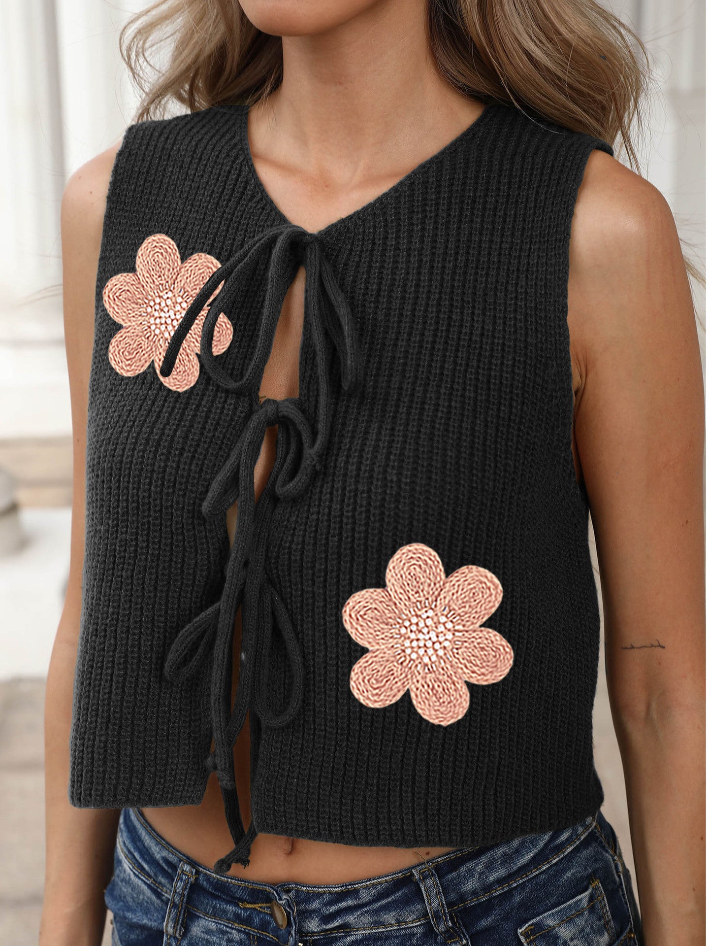 Dame Cropped Strik Blomster Cardigan Stilla