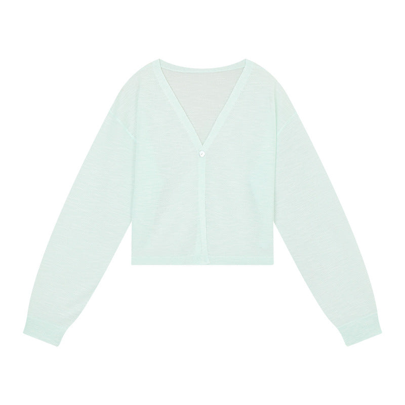 Dame cropped strikjakke med V-udskæring og knapdetaljer Stilla