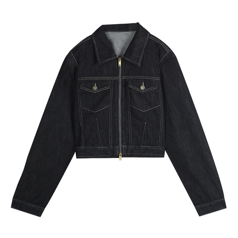 Dame cropped jeansjakke med klassisk krave og brystlommer Stilla