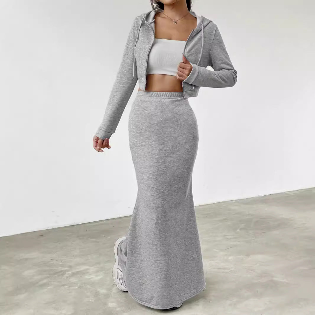 Dame elegant Cropped Sweatshirt med høj talje og Maxiskørt Stilla
