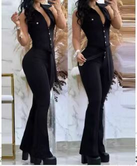 Dame elegant flared jumpsuit med knapliste og taljeret silhuet Stilla