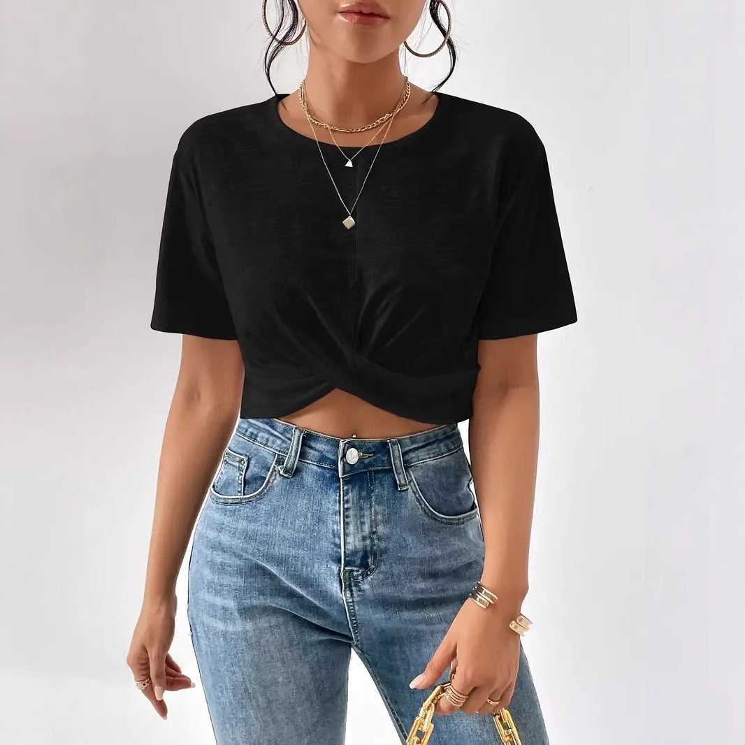 Dame afslappet bomuldsoberdel med knude-design Stilla