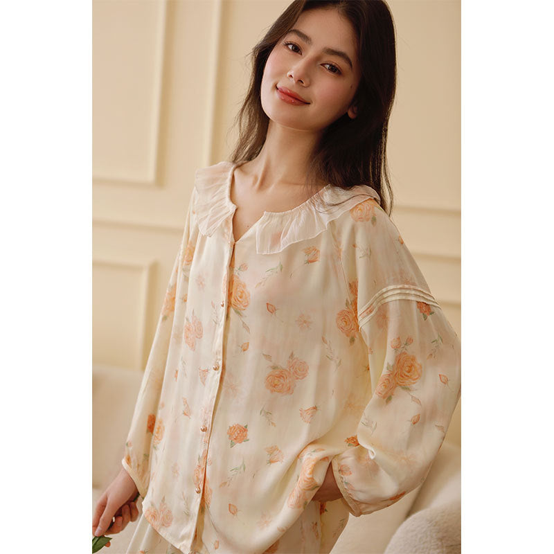 Dame Satin Pyjamasæt med blomster mønster Stilla