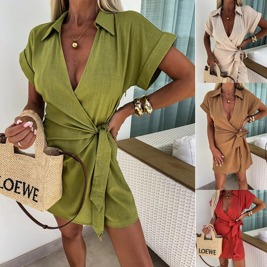 Dame Casual Jumpsuit med taljerbart design og kortærmet Stiila