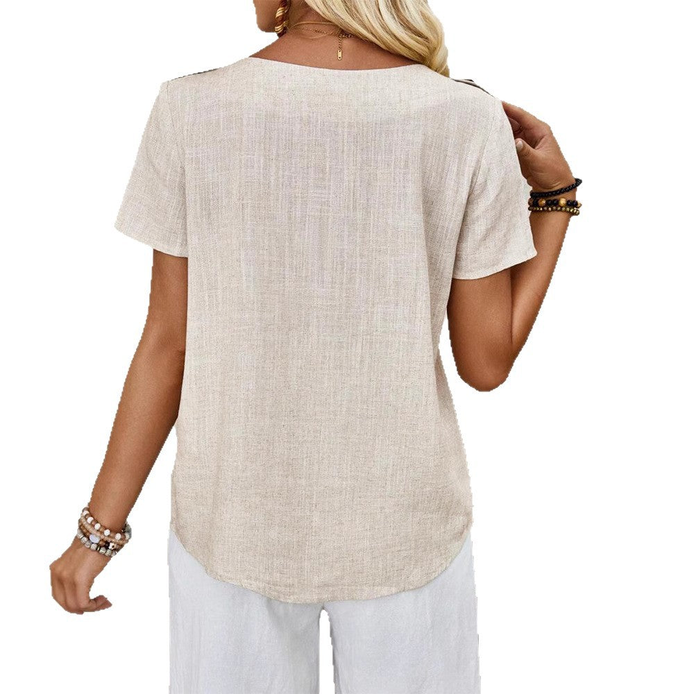 Dame afslappet linned top med dekorative knapdetaljer Stilla