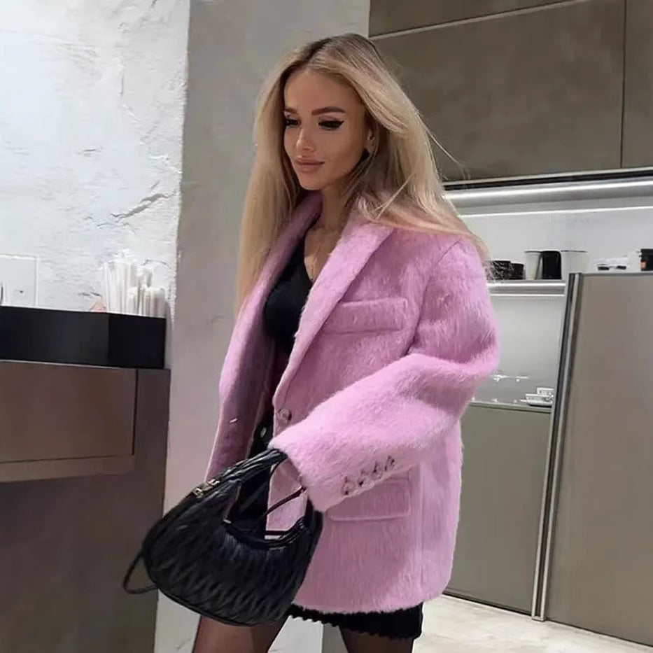 Dame elegant blazerjakke med struktureret fløjl-design og smart knapdetalje Stilla