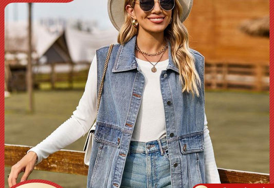 Dame denim-vest i afslappet oversized stil med praktiske lommer Stilla