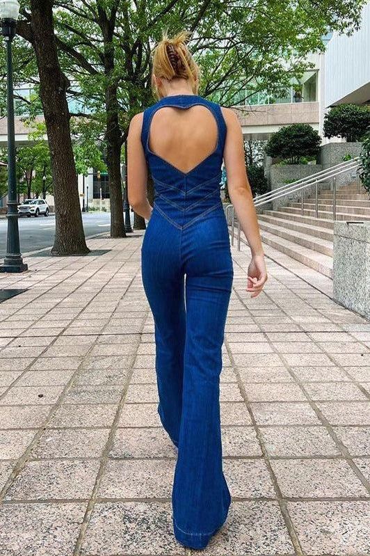 Stilla | Retro Style Høj Talje Vasket Denim Jumpsuit