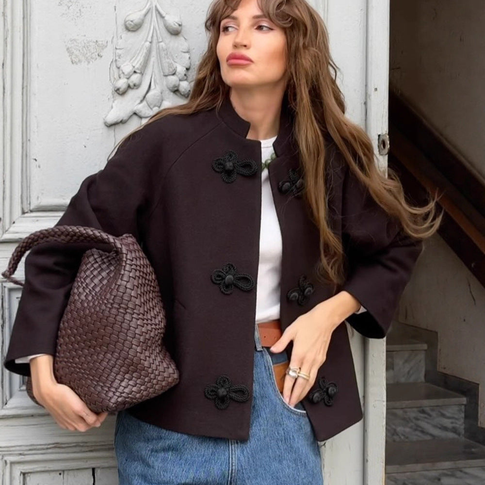 Dame elegant Cabanjakke med dekorativ knaplukning Stilla