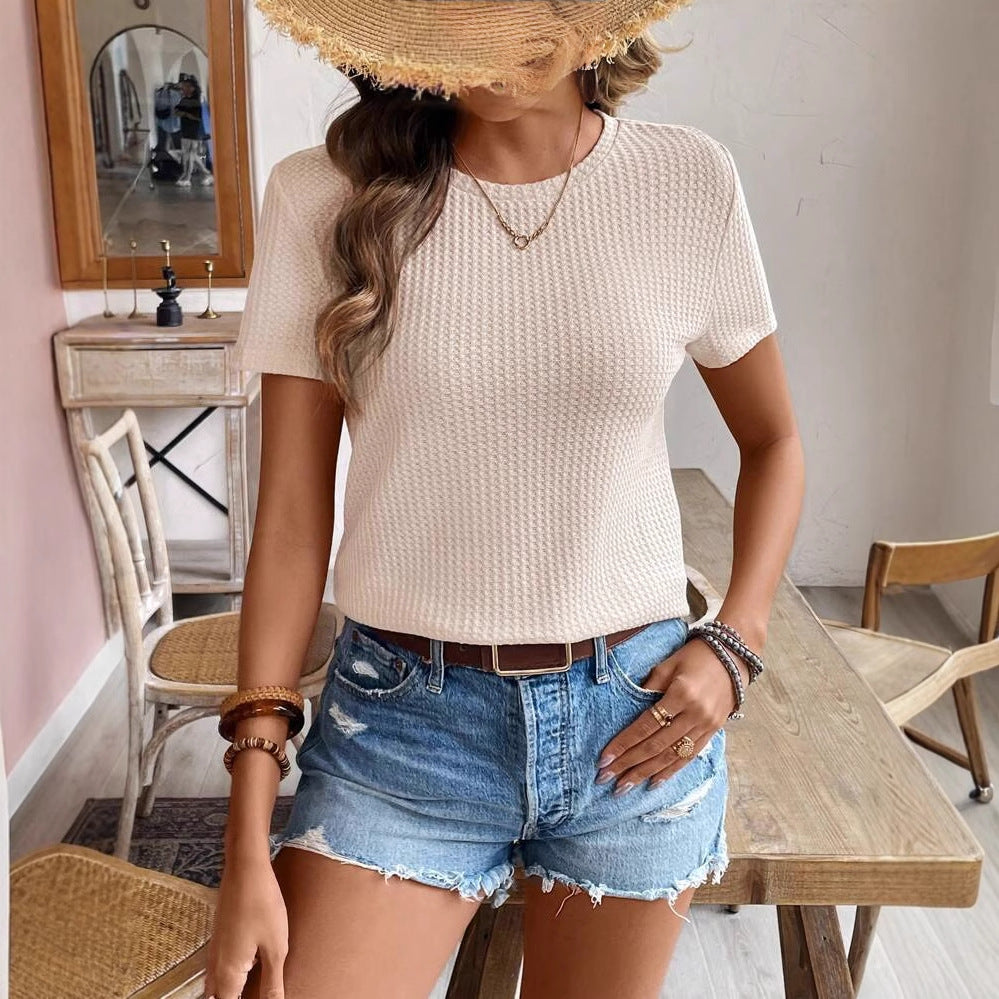 Dame afslappet kortærmet struktur T-shirt med moderne detaljer Stilla