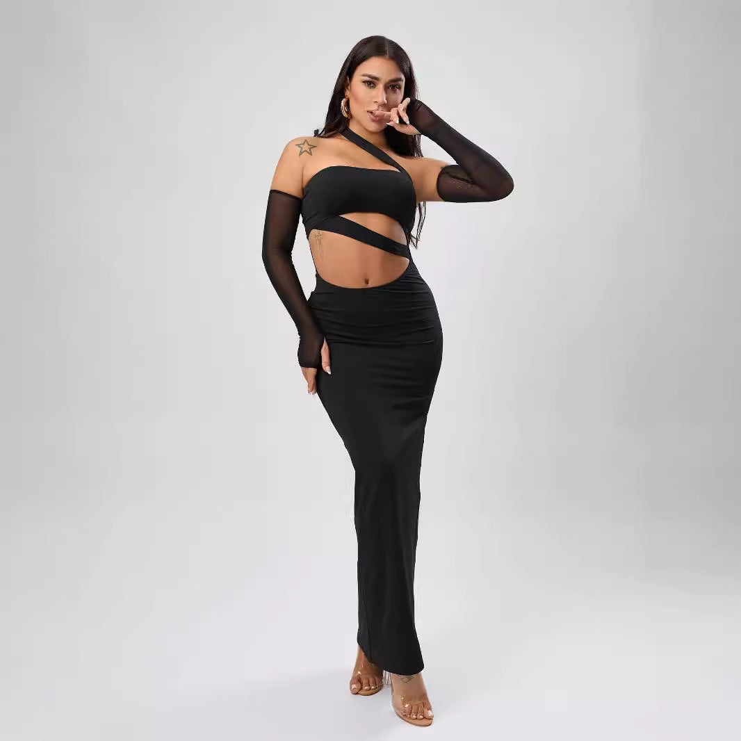 Dame Cut-Out Maxikjole med lange ærmer og vikledetaljer Stilla