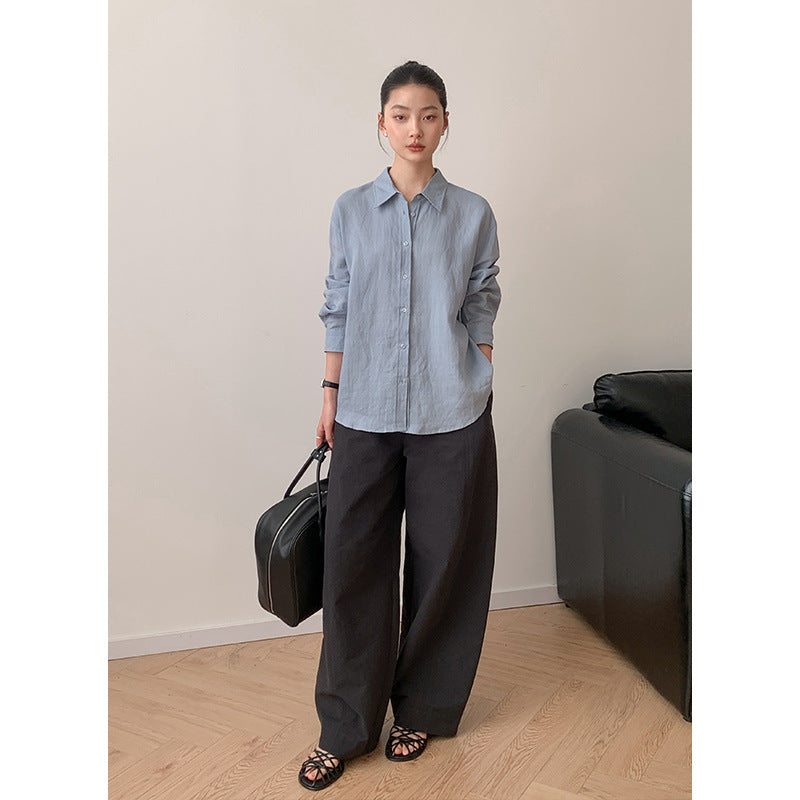 Dame afslappet langærmet bluse lavet af luftig bomuldsblanding med fine knapdetaljer Stilla