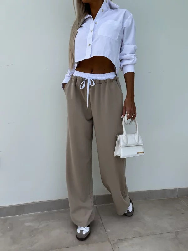 Dame afslappet cropped bluse med brede bukser stil