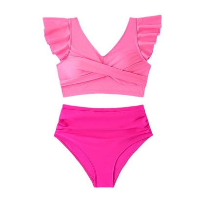 Dame To-delt Badetøj-Sæt med flæseformede ærmer og høj talje Stilla