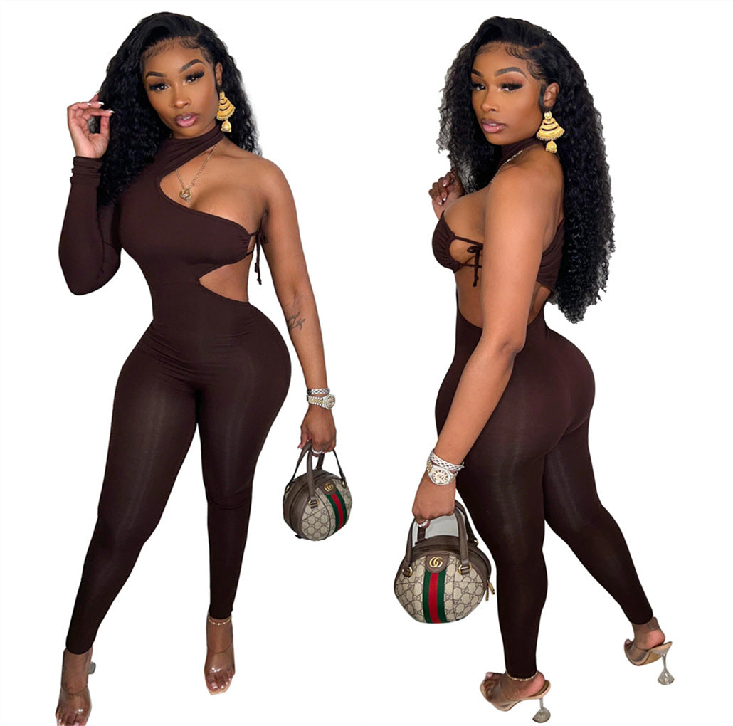 Dame Elegant Cut-Out Jumpsuit med asymmetrisk top Stilla
